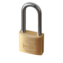 Hardened steel long shackle brass padlock